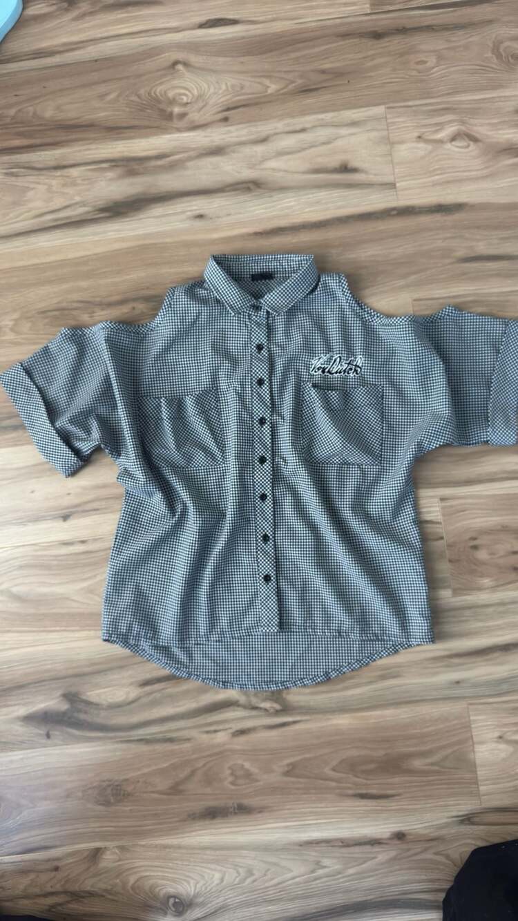 Von Dutch Gingham Cold Shoulder Shirt - Picture 2 of 9